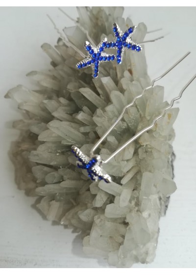 Кристални фуркети за коса в кралско синьо Blue Sea Star - 3 броя
